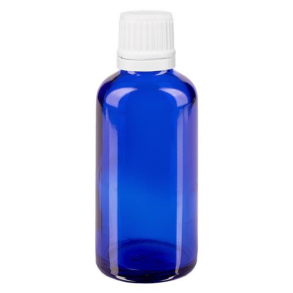 Botella de farmacia azul 50ml tapón rosca blanco cierre inviolable Botella de farmacia azul 50ml tapón rosca blanco cierre inviolable