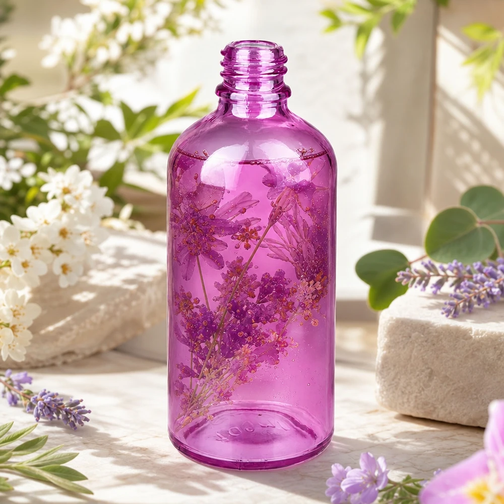 Frasco de farmacia de 100 ml PurpleLine UT18/100 UNiTWIST Frasco boticario redondo 100ml PurpleLine con forma orgánica ideal para esencias de belleza naturales