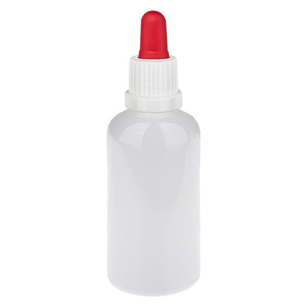 Frasco con pipeta de 50 ml, blanco/rojo, tapón de seguridad WhiteLine UT18/50 Frasco con pipeta de 50 ml, blanco/rojo, tapón de seguridad WhiteLine UT18/50