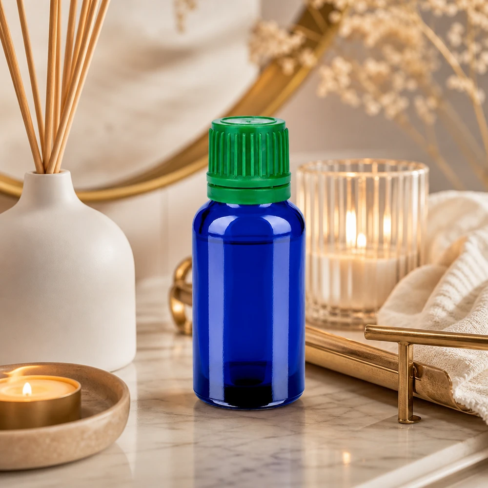 Frasco compacto de 20 ml con tapa verde ideal para cosméticos y productos de cuidado de la piel de bricolaje