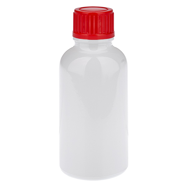 Botella de 30 ml con tapón de rosca rojo estándar de 11 mm WhiteLine UT18/30 Botella de 30 ml con tapón de rosca rojo estándar de 11 mm WhiteLine UT18/30