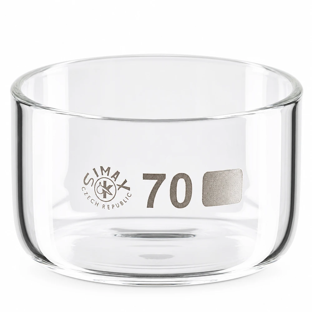 Recipiente de cristalización Simax de 100 ml, de vidrio borosilicato, de forma cilíndrica y sin pico vertedor, con un diámetro de 70 mm