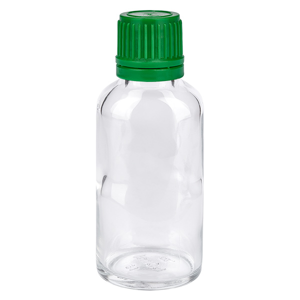 Botella de 30 ml con tapón de rosca de 11 mm verde ClearLine UT18/30 Botella de 30 ml con tapón de rosca de 11 mm verde ClearLine UT18/30
