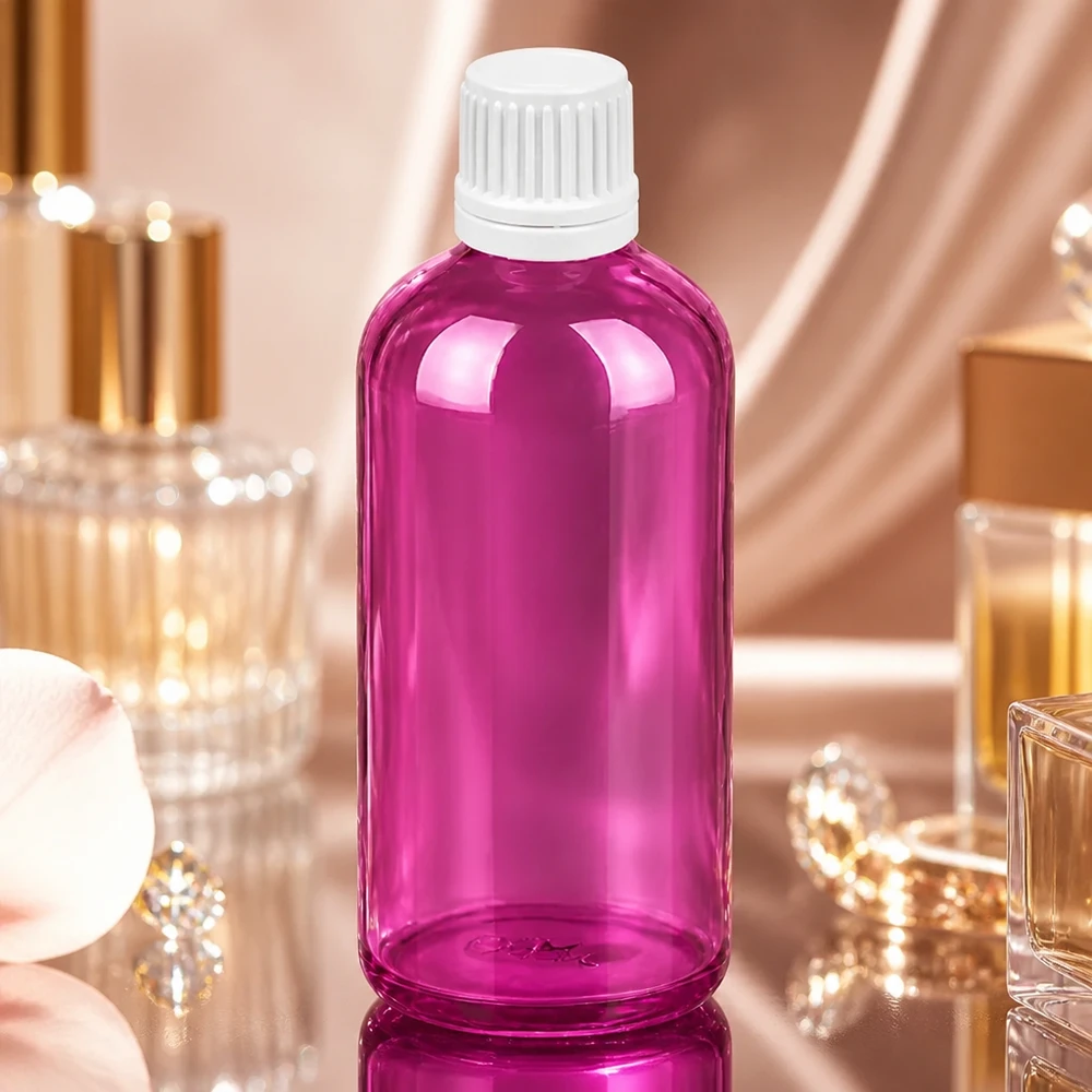 Frasco cuentagotas de alta calidad PurpleLine de 100 ml de color púrpura brillante con tapón cuentagotas profesional blanco