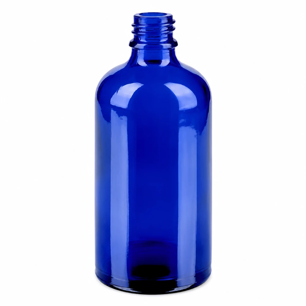 Frasco spray nasal 100ml negro blanco/transparente tapón estándar BlueLine UT18/100 Frasco de vidrio azul de 100 ml con rosca para spray nasal serie BlueLine