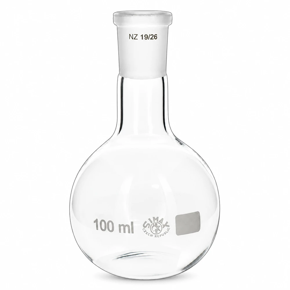 Matraz fondo redondo 100ml con junta esmerilada NS 19/26 - material de vidrio transparente de laboratorio para síntesis químicas