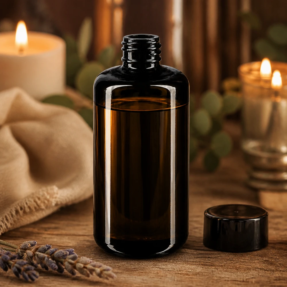 Elegante frasco Draco de 200 ml con tapón de rosca negro para la producción de cosméticos profesionales