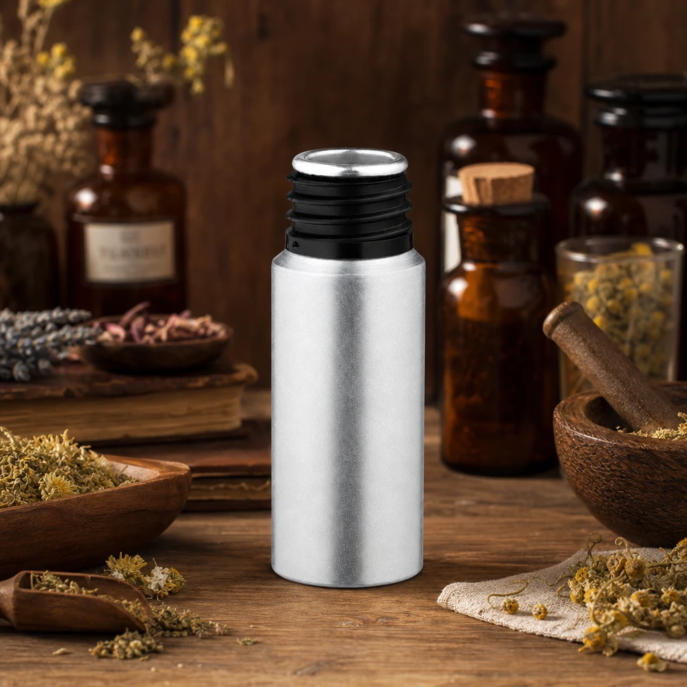 Botella de aluminio decapado de 20ml Frasco de aluminio teñido plateado de 20 ml con acabado mate para aplicaciones profesionales