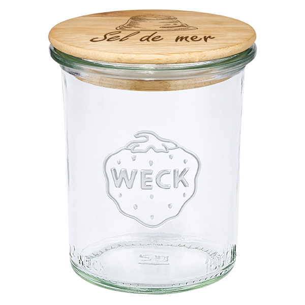 Couvercle en bois "Sel de mer" avec WECK verre plongeant 160 Couvercle en bois "Sel de mer" avec WECK verre plongeant 160
