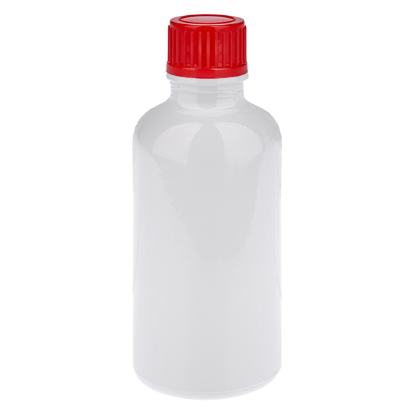 Botella de 50 ml con tapón de rosca rojo estándar de 11 mm WhiteLine UT18/50 Botella de 50 ml con tapón de rosca rojo estándar de 11 mm WhiteLine UT18/50