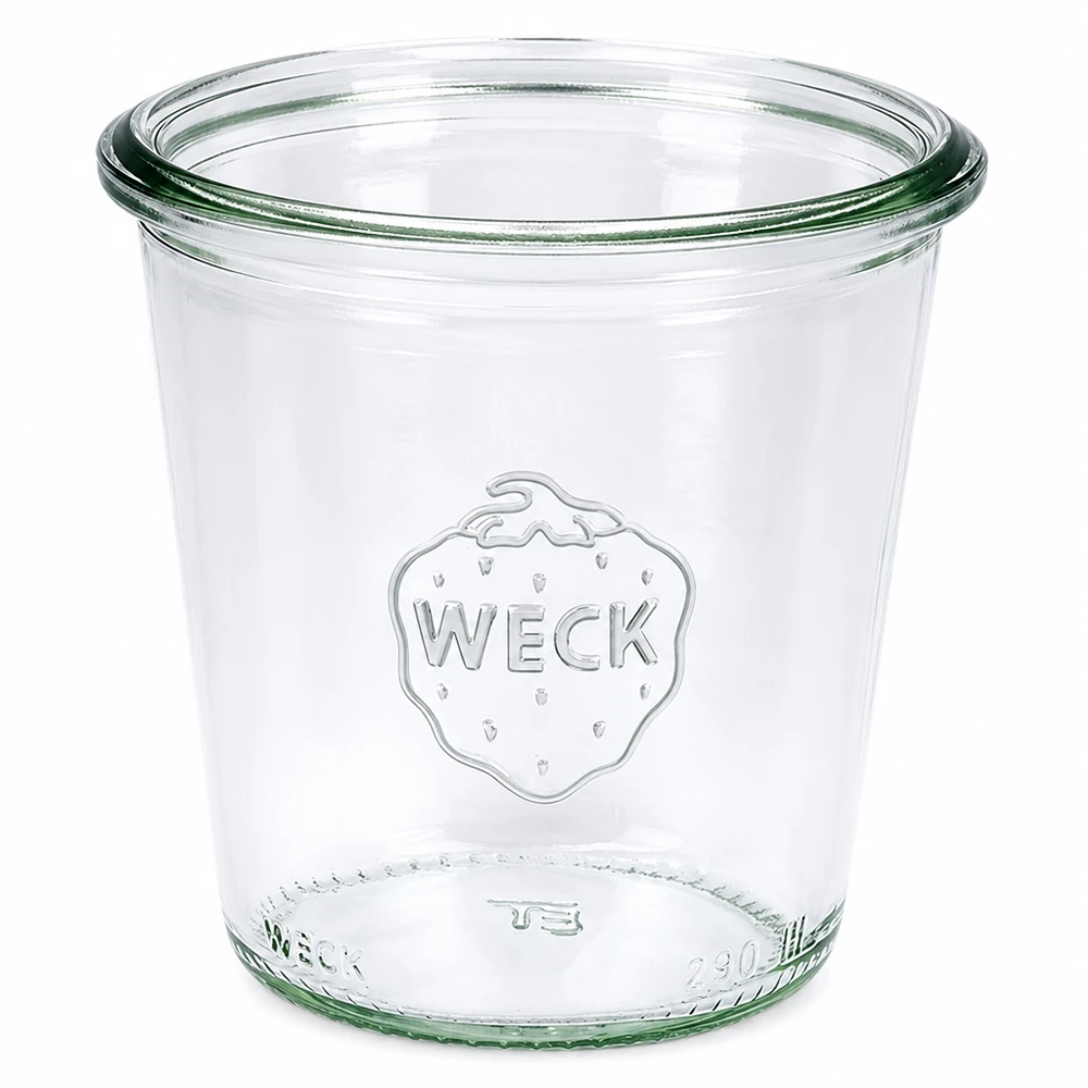 Tarro alto de 290 ml WECK RR80 Vasos WECK 290ml RR80 alto transparente con logo WECK para conservas y enlatados