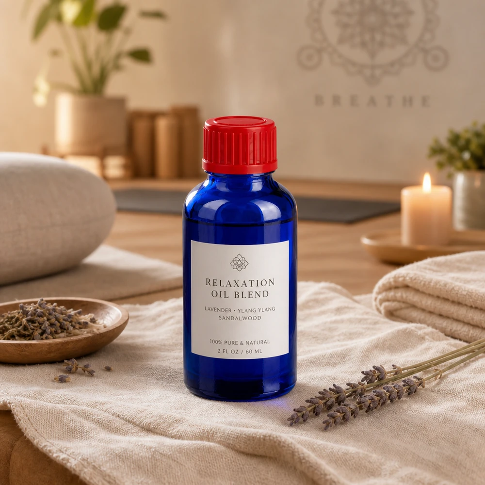Frasco de 30 ml de vidrio azul con protección UV y tapón rojo para sustancias fotosensibles