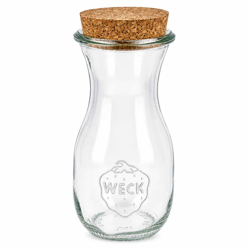 290ml botella de zumo WECK RR60 con corcho natural Botella de zumo WECK 290ml RR60 de vidrio con cierre de corcho natural transparente tarro de conserva vacío botella de vidrio