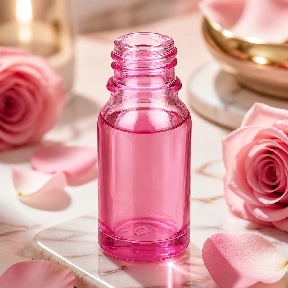 Frasco de farmacia de 10ml PurpleLine UT18/10 UNiTWIST Pequeño frasco de vidrio de 10 ml PurpleLine UT18/10 UNiTWIST en rosa para aromaterapia y cosmética