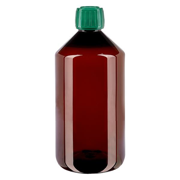 Botella PET 750ml con tapón verde a prueba de manipulaciones Botella PET 750ml con tapón verde a prueba de manipulaciones