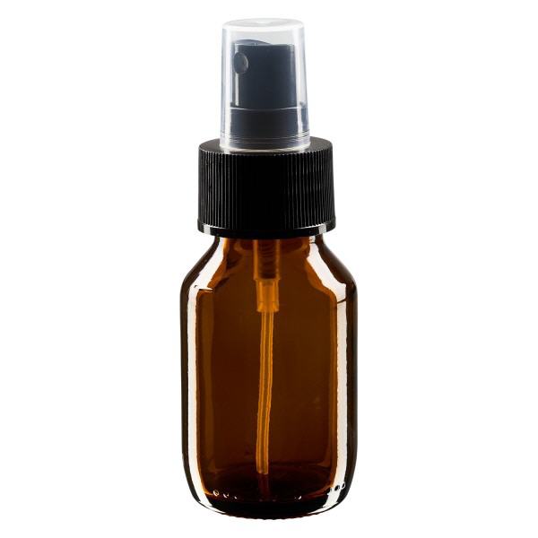 Frasco para medicamentos de 50 ml marrón, con bomba atomizadora negra ApoGlas Frasco para medicamentos de 50 ml marrón, con bomba atomizadora negra ApoGlas