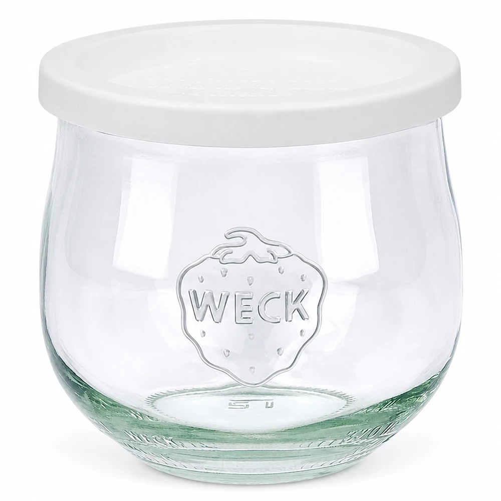 Tarro de cristal con forma de tulipán de 370 ml con tapa hermética WECK RR80 WECK tarro tulipán 370ml con tapa blanca frescor RR80 tarro de conserva para almacenamiento y conservación
