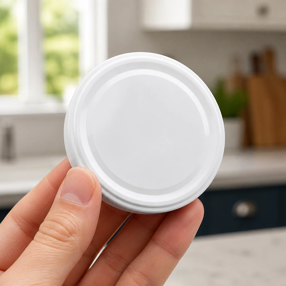 Tapa blanca de 58 mm con cierre de rosca TO58deep, del tamaño de la mano, para tarros de conserva UNiTWIST BasicSeal