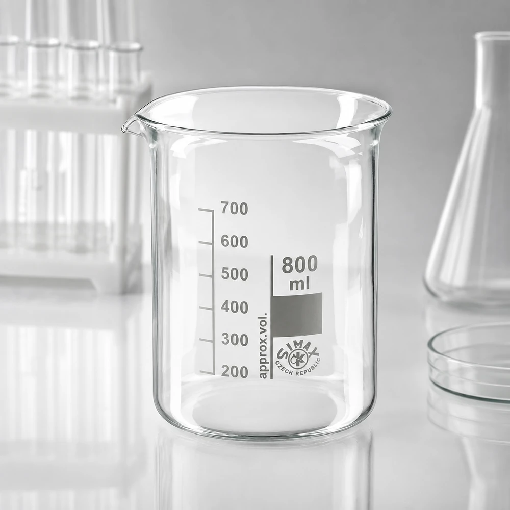 Vaso de vidrio de borosilicato transparente de 800 ml con escala clara en mililitros para mediciones precisas
