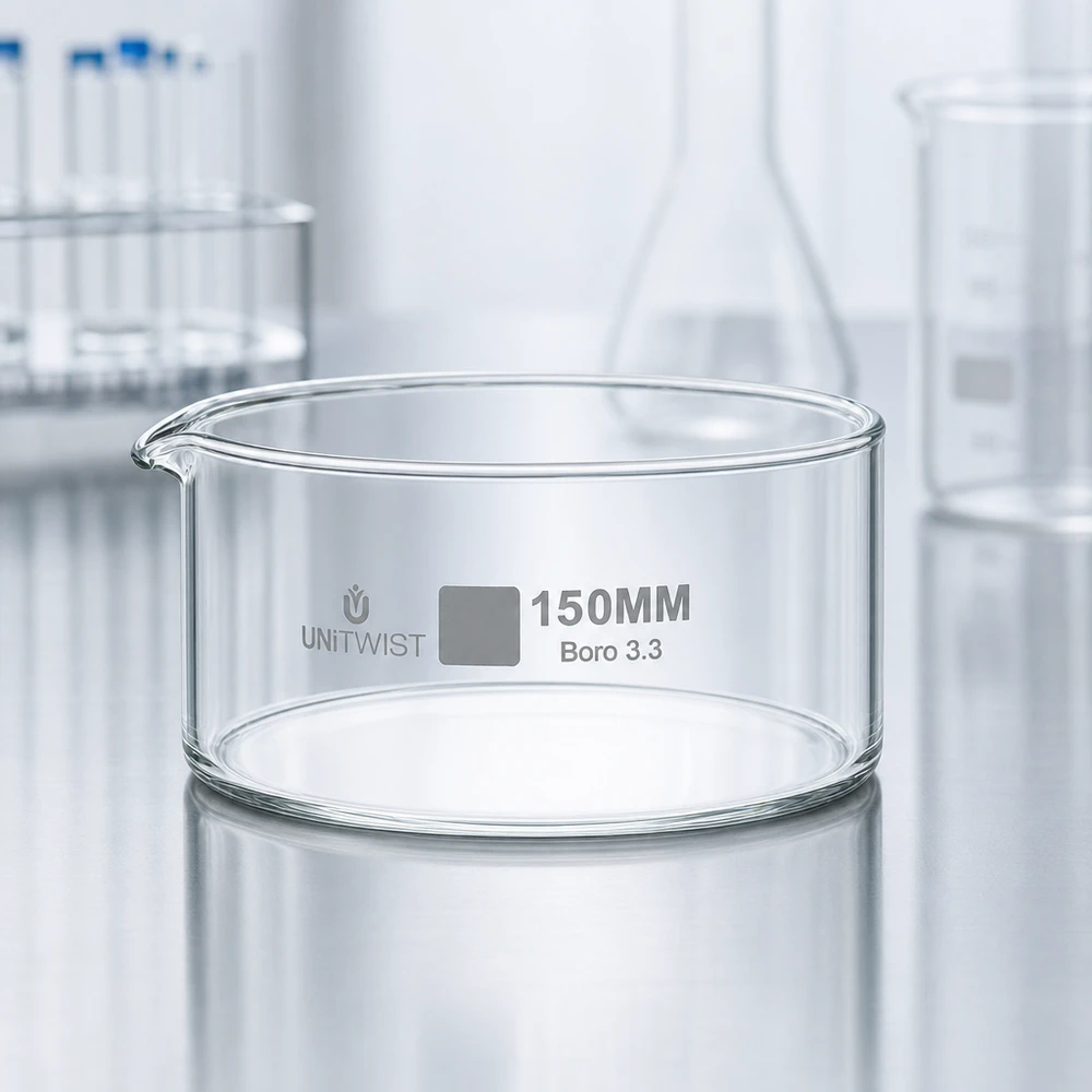 Bandeja de cristalización de 150 mm UNiTWIST Boro 3.3, de vidrio borosilicato transparente, resistente al calor y a los productos químicos