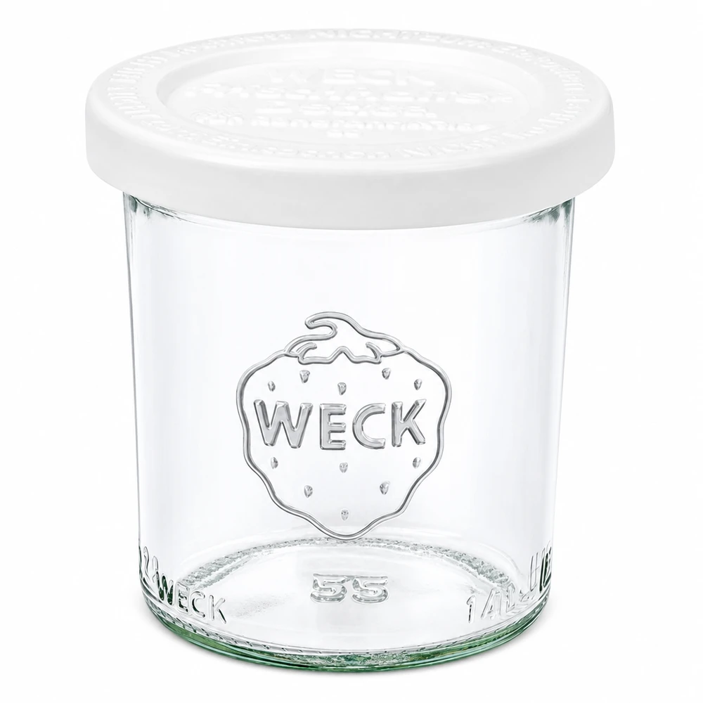 Vaso de cristal de 140 ml con tapa hermética WECK RR60 WECK Tarro de cristal de 140 ml con tapa blanca RR60 Tarro de cristal para mermeladas y conservas