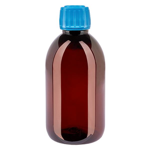 Botella PET 250ml con tapón azul inviolable Botella PET 250ml con tapón azul inviolable