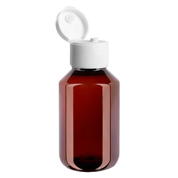 Botella PET 100ml con tapón flip-top blanco Botella PET 100ml con tapón flip-top blanco