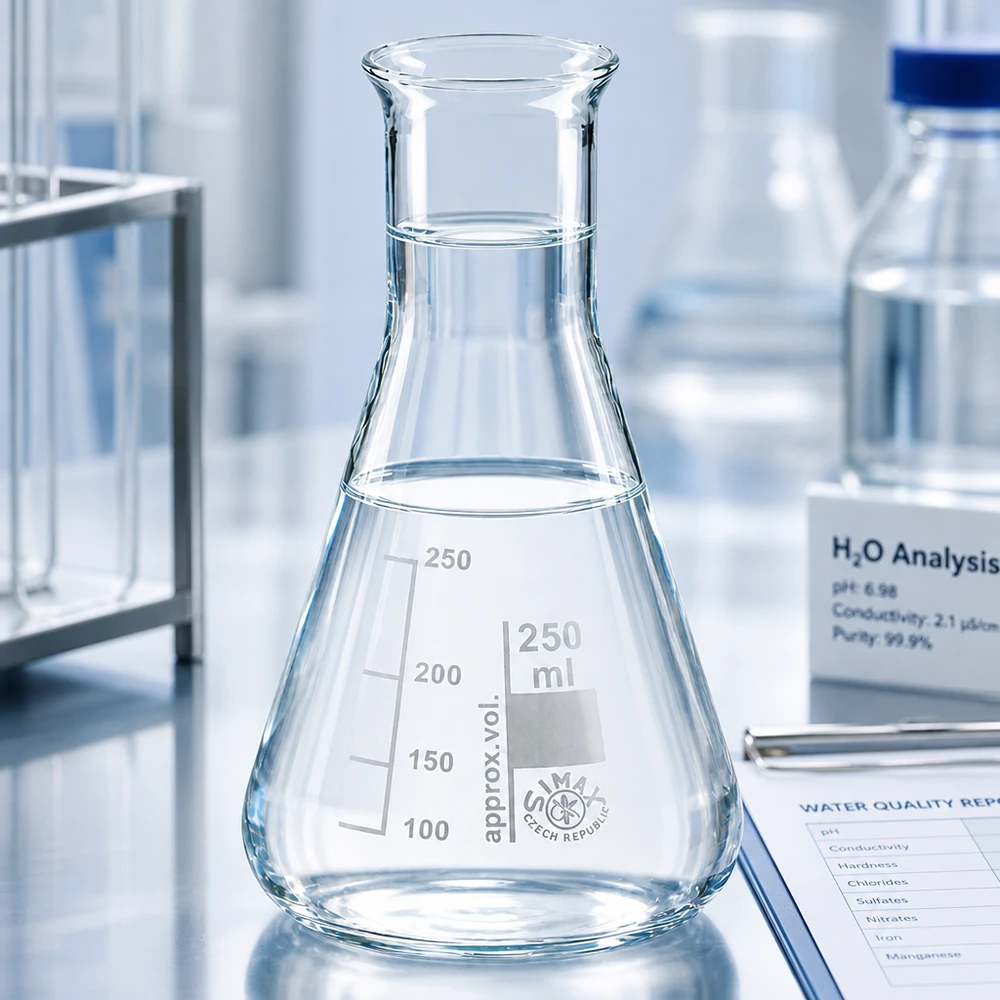 Matraz aforado de vidrio de 250 ml con forma cónica y cuello estrecho para análisis de laboratorio