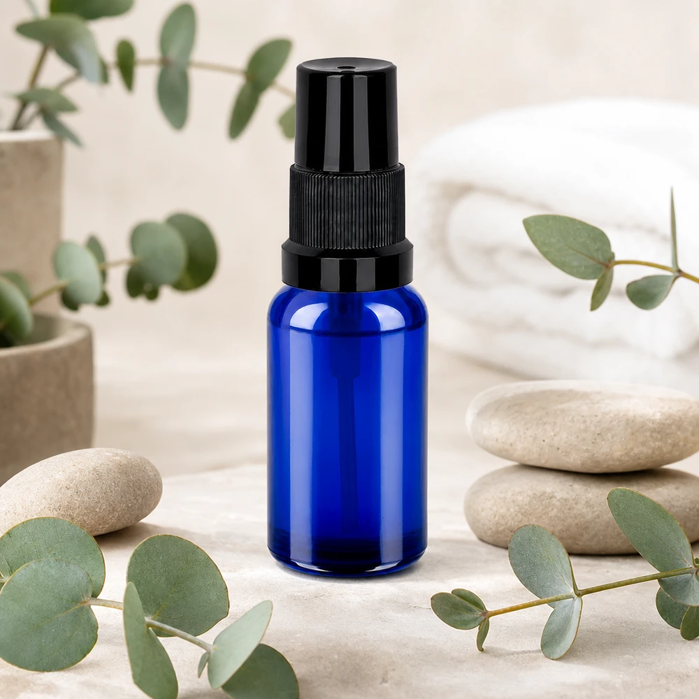 Frasco pulverizador negro de 20 ml con tapón estándar BlueLine UT18/20 Frasco pulverizador pequeño de 20 ml STD BlueLine UT18/20 con práctico cabezal pulverizador para viajes y desplazamientos