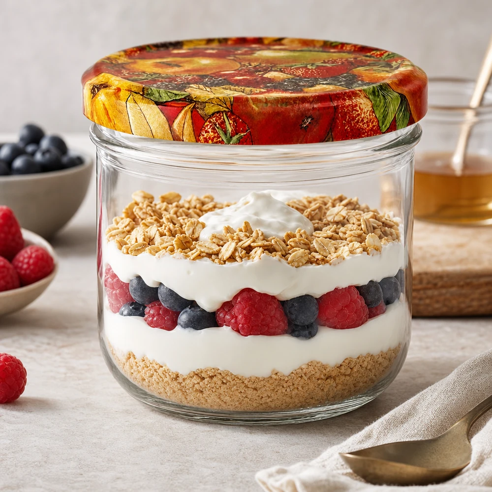 260ml vasos decoración de frutas como un vaso de postre con yogur bayas y granola postre en capas en la encimera de la cocina
