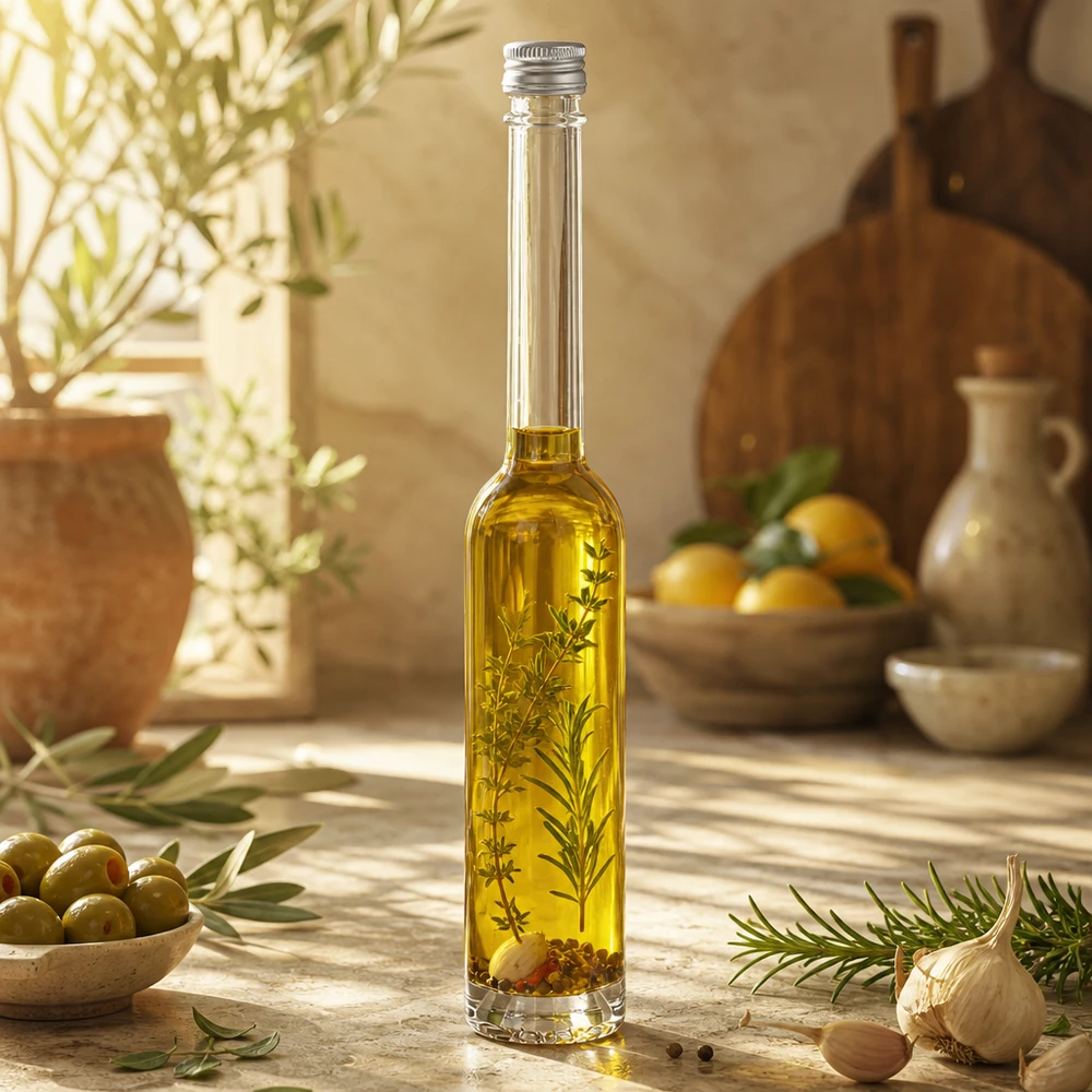 Botella de vidrio de 100 ml «Toni» sin tapón de rosca UNiTWIST® Botella de vidrio de 100 ml Toni transparente con tapón UNiTWIS plateado - alta calidad para aceites de hierbas