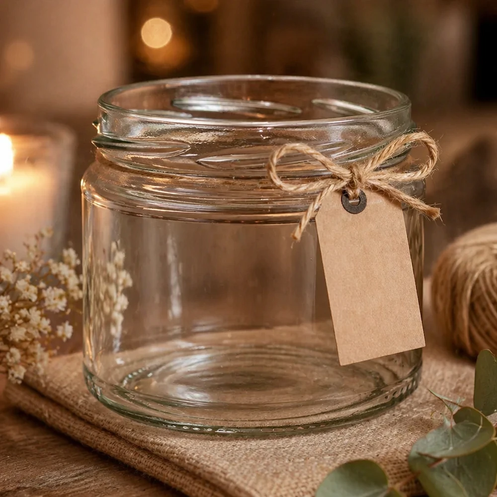 UNiTWIST Runda330 decorativo de cristal redondo con cinta de yute y colgante estilizado sobre fondo de madera
