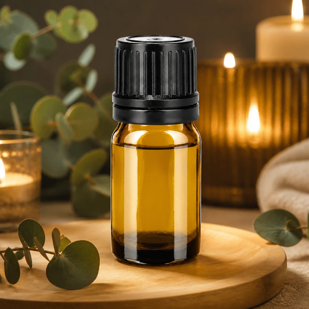 Pequeño frasco de vidrio ámbar de 5 ml con protección UV para guardar esencias y tinturas de forma segura