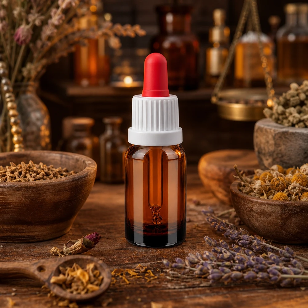 Frasco pipeta 10ml blanco/rojo cierre inviolable BrownLine UT18/10 Pequeño frasco pipeta de 10 ml con cuentagotas rojo ideal para aromaterapia y remedios naturales