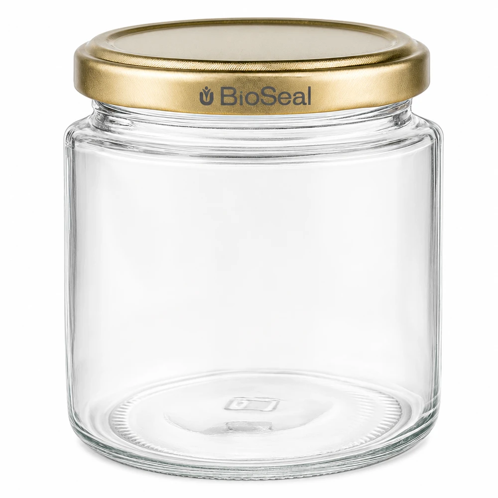 Tarro para miel de 350 g con tapa dorada BioSeal UNiTWIST Tarro para miel de 350 g con tapa dorada BioSeal UNiTWIST