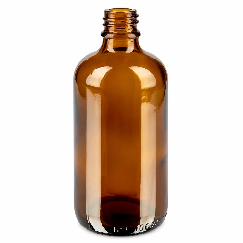 Botella 100ml tapón rosca 11mm rojo cierre inviolable BrownLine UT18/100 Frasco de vidrio marrón de 100 ml con rosca de 11 mm - ideal para aceites esenciales y tinturas