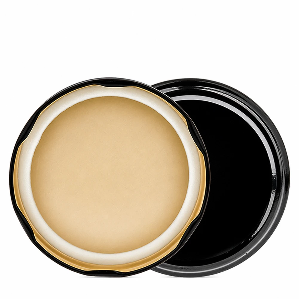 Tapa BasicSeal de 82 mm, negra, modelo TO82 UNiTWIST, abierta, con anillo de sellado dorado en el interior