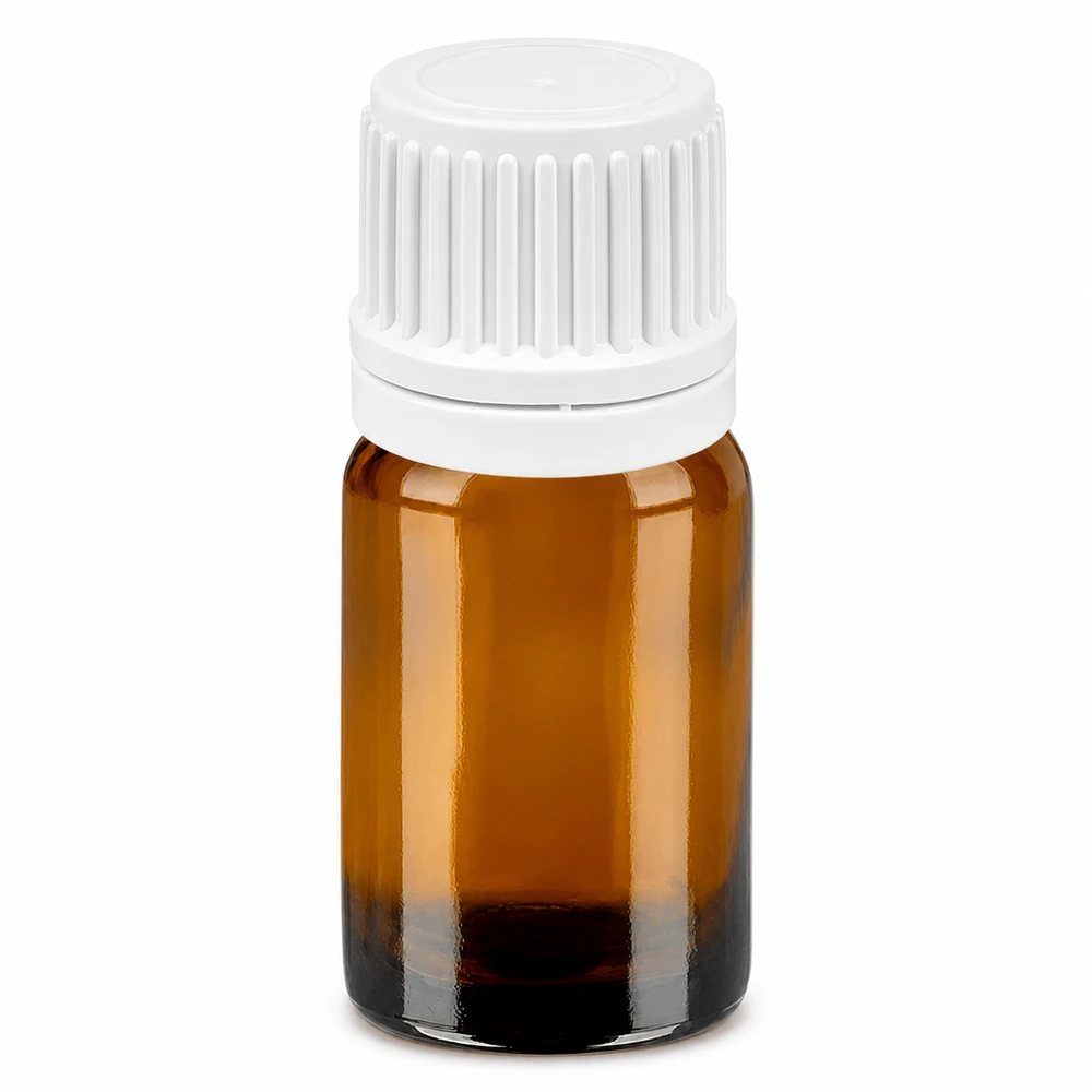 Frasco cuentagotas de 5 ml marrón con tapón blanco para dosificar líquidos con precisión