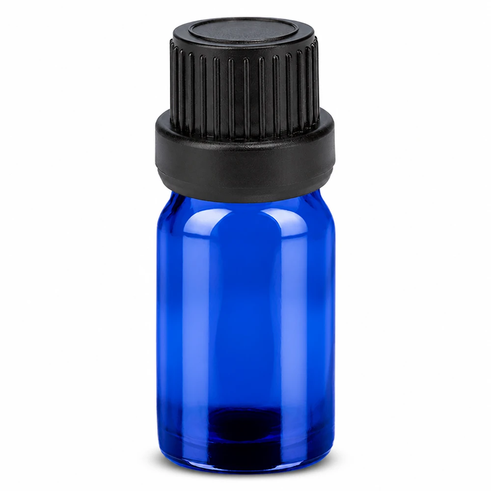 Frasco de vidrio azul de 5 ml con tapón de rosca negro de 11 mm SV OV BlueLine UT18/5