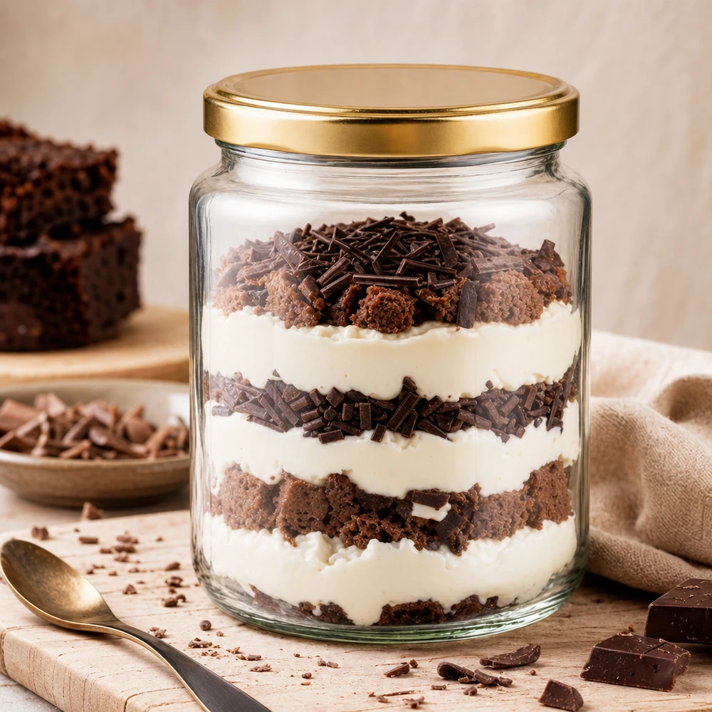 Tarro para miel de 450 g con tapa dorada BasicSeal UNiTWIST Tarro de miel BasicSeal de 450 g como tarro de postre para postres en capas de tiramisú con tapa dorada uso creativo en la cocina