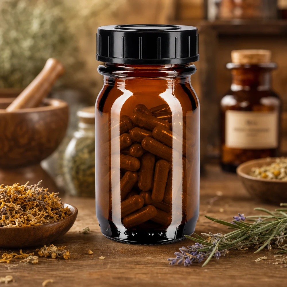 Frasco de farmacia de 30 ml de vidrio ámbar con protección UV y práctico tapón de rosca