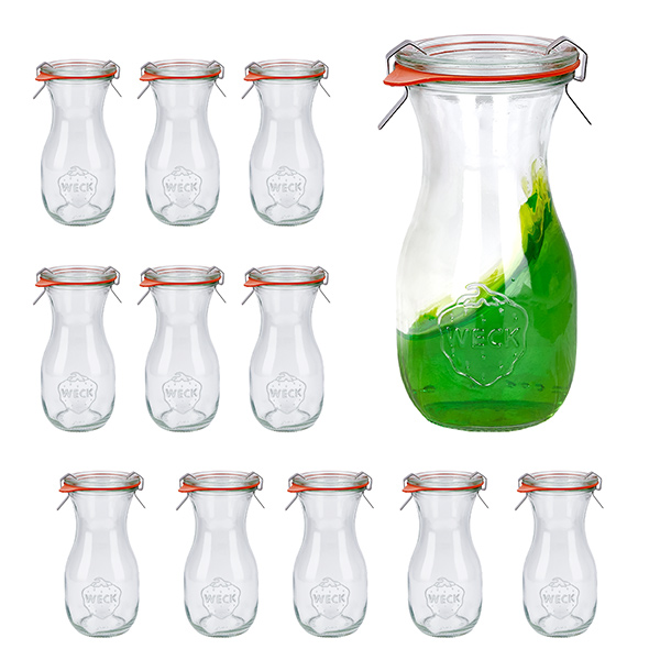 Juego de 12 tarros Weck de 290 ml con 12 tapas de cristal, 1 unidad Juego de 12 tarros Weck de 290 ml con 12 tapas de cristal, 1 unidad
