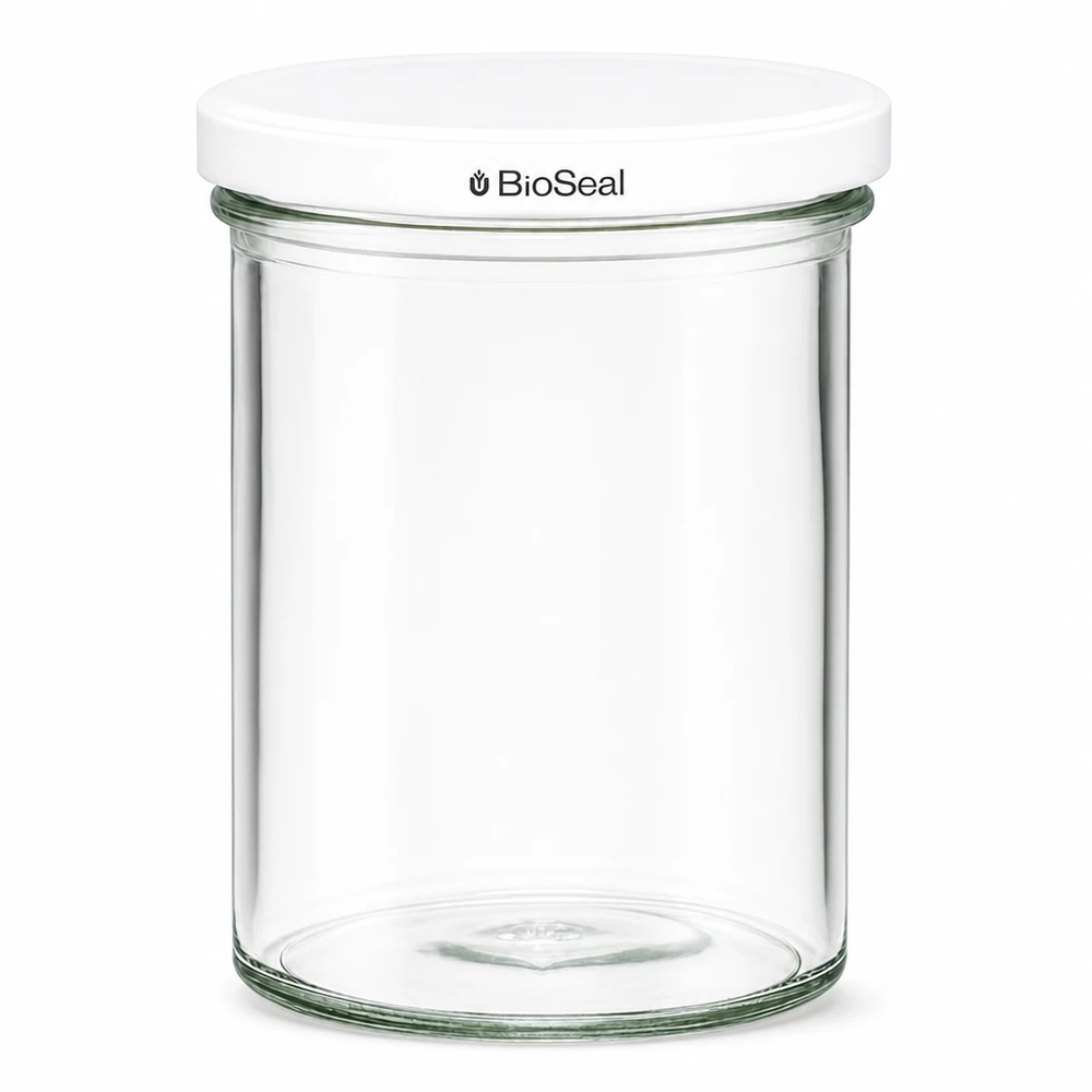 Vasos de 435ml con tapa blanca BioSeal UNiTWIST Tarro de conserva UNiTWIST 435ml con tapa blanca TO82 BioSeal Tarro moldeado para la conservación de alimentos
