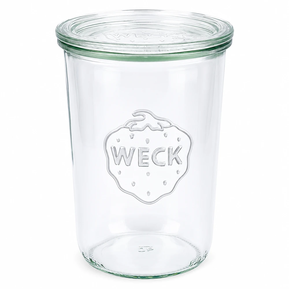 Tarro de cristal de 850 ml con tapa de cristal WECK RR100 Vaso WECK 850ml con tapa de cristal RR100 tarro transparente con logo WECK para conservas
