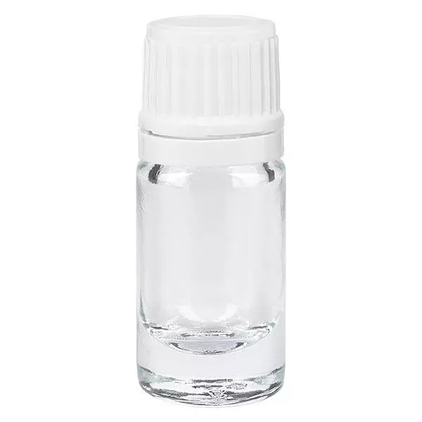 Botella de farmacia transparente de 5ml con tapón cuentagotas 1,2mm blanco con precinto de seguridad