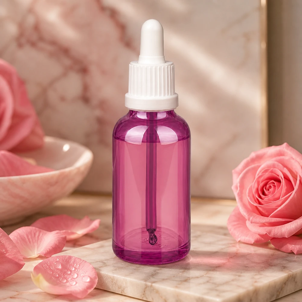 Frasco pipeta 30ml tapón rosca originalidad blanco PurpleLine UT18/30 Frasco pipeta de 30 ml en elegante color morado con práctico tapón cuentagotas para cosméticos