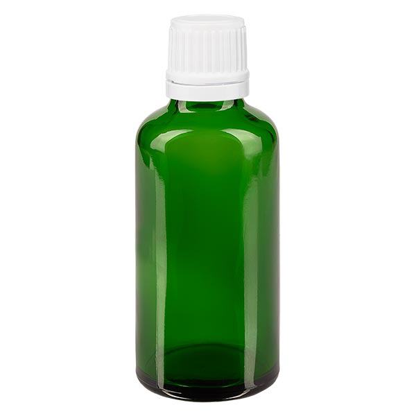 Botella de farmacia verde 50ml tapón rosca blanco cierre inviolable Botella de farmacia verde 50ml tapón rosca blanco cierre inviolable