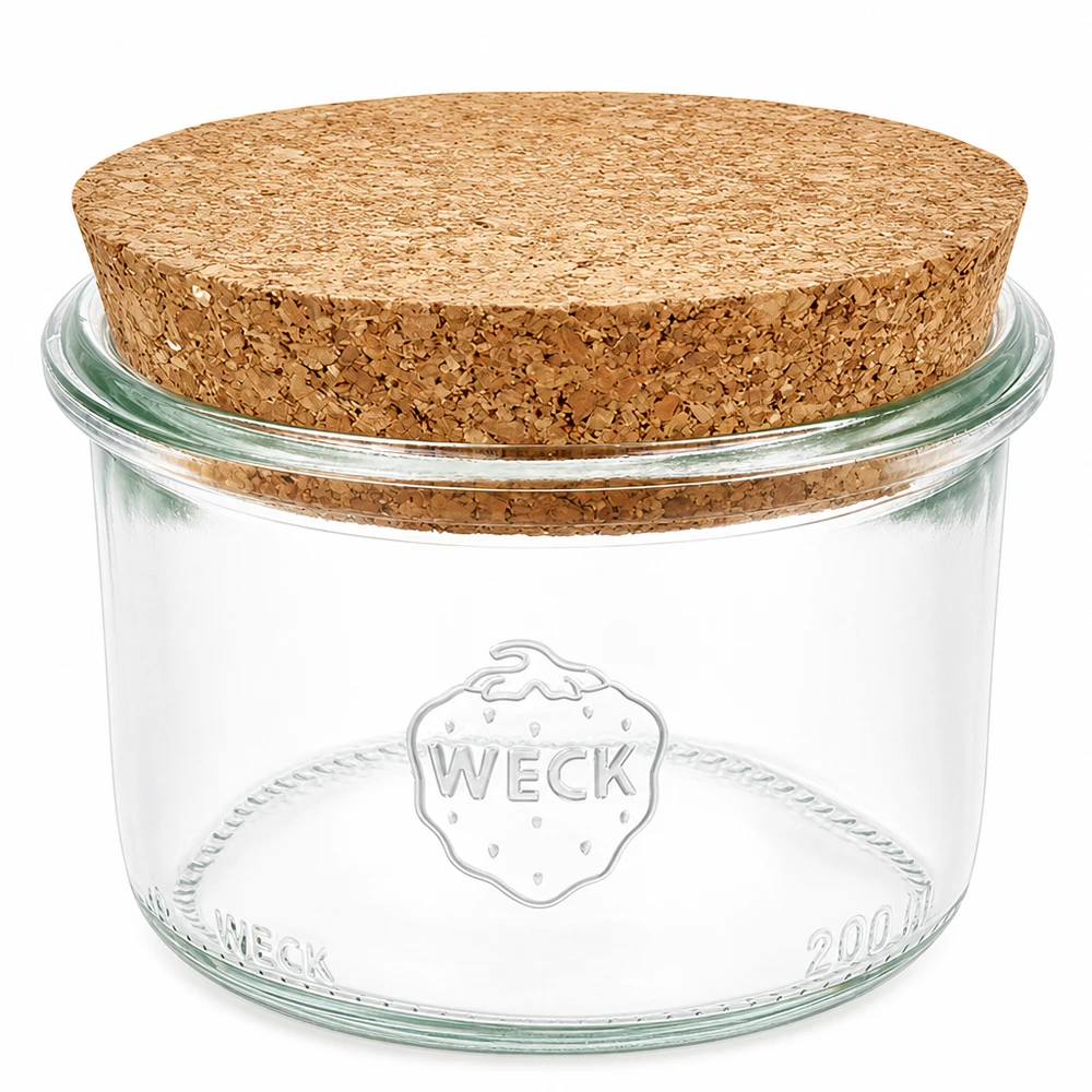 Vasos de 200ml WECK RR80 con corcho natural WECK tarro giratorio 200ml RR80 con tapón de corcho natural tarro de conserva transparente tarro de almacenaje