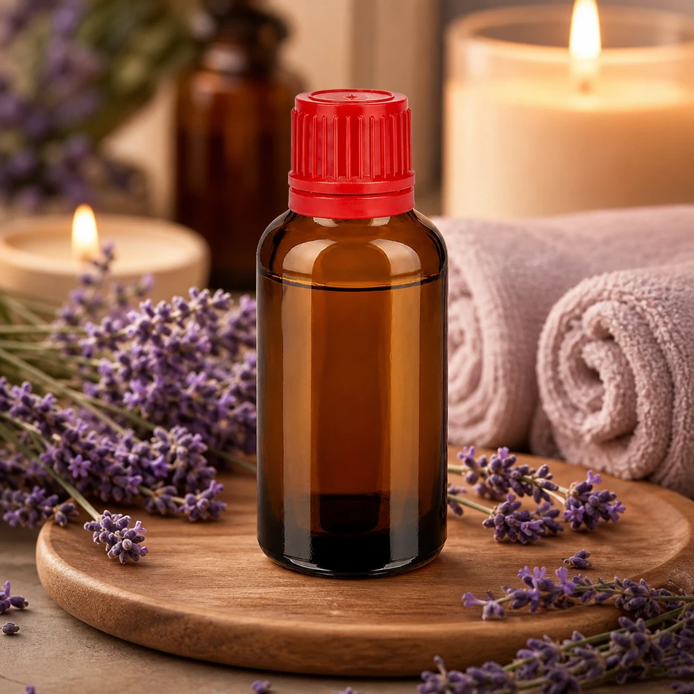 Botella 30ml tapón rosca 11mm rojo cierre inviolable BrownLine UT18/30 Frasco de vidrio de 30 ml de alta calidad con protección UV y tapón de rosca rojo de seguridad para cosméticos naturales
