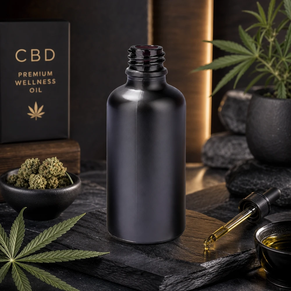 Frasco boticario BlackLine UT18/50 UNiTWIST de 50 ml para la aplicación profesional de aceite de CBD
